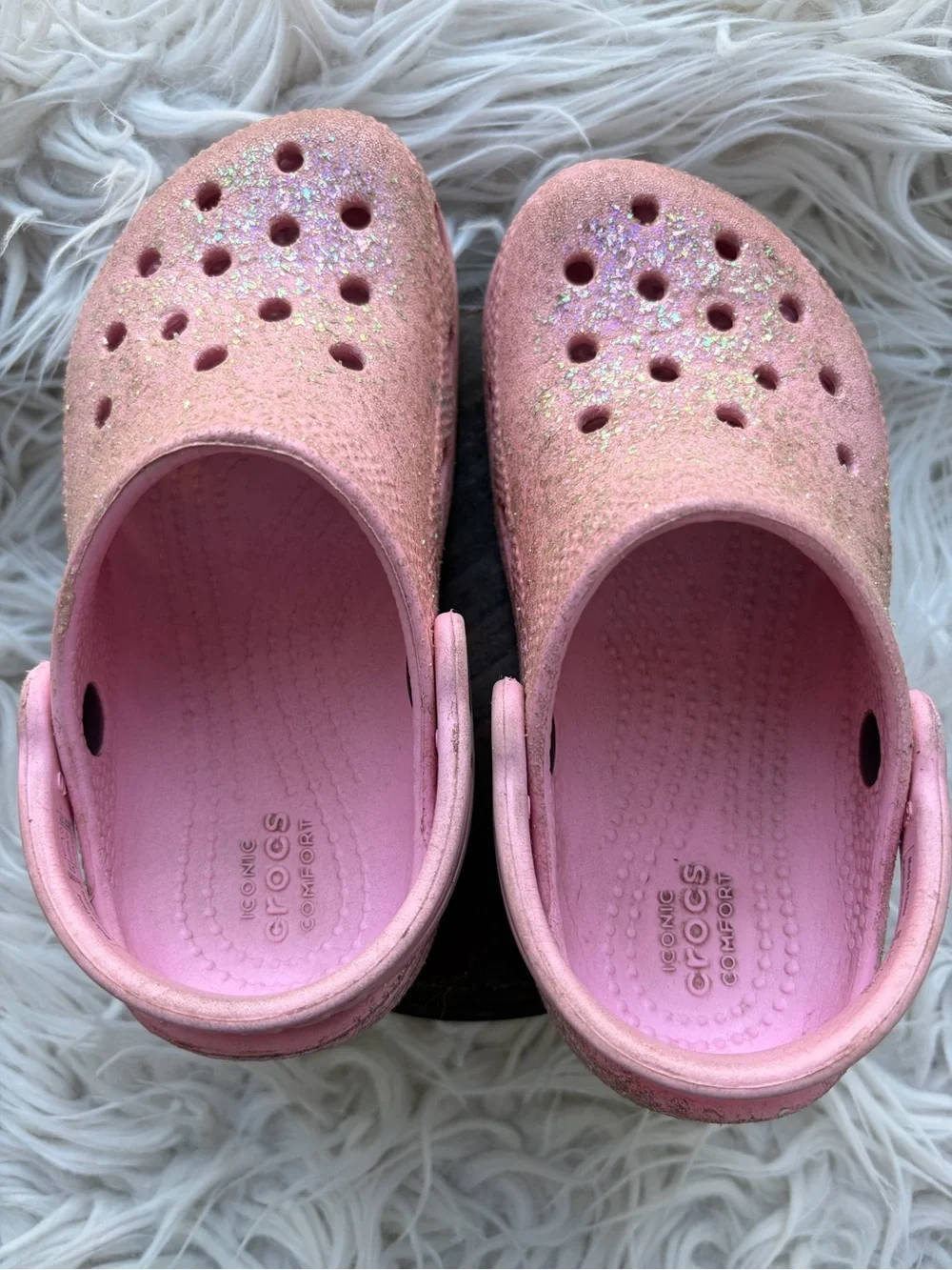 Kids Pink Glitter Crocs Clogs size 10
